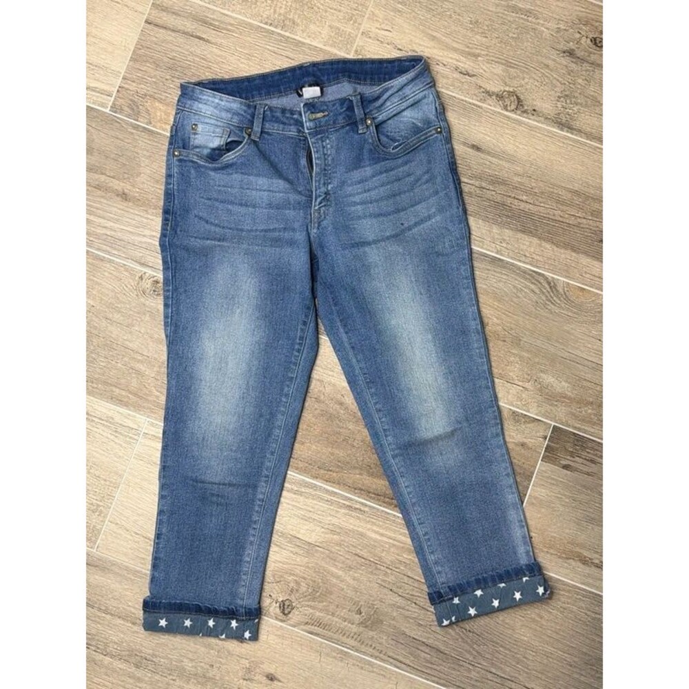 Venus Cropped Capri Jeans Womens Sz 6 Star Print Cuffed Denim